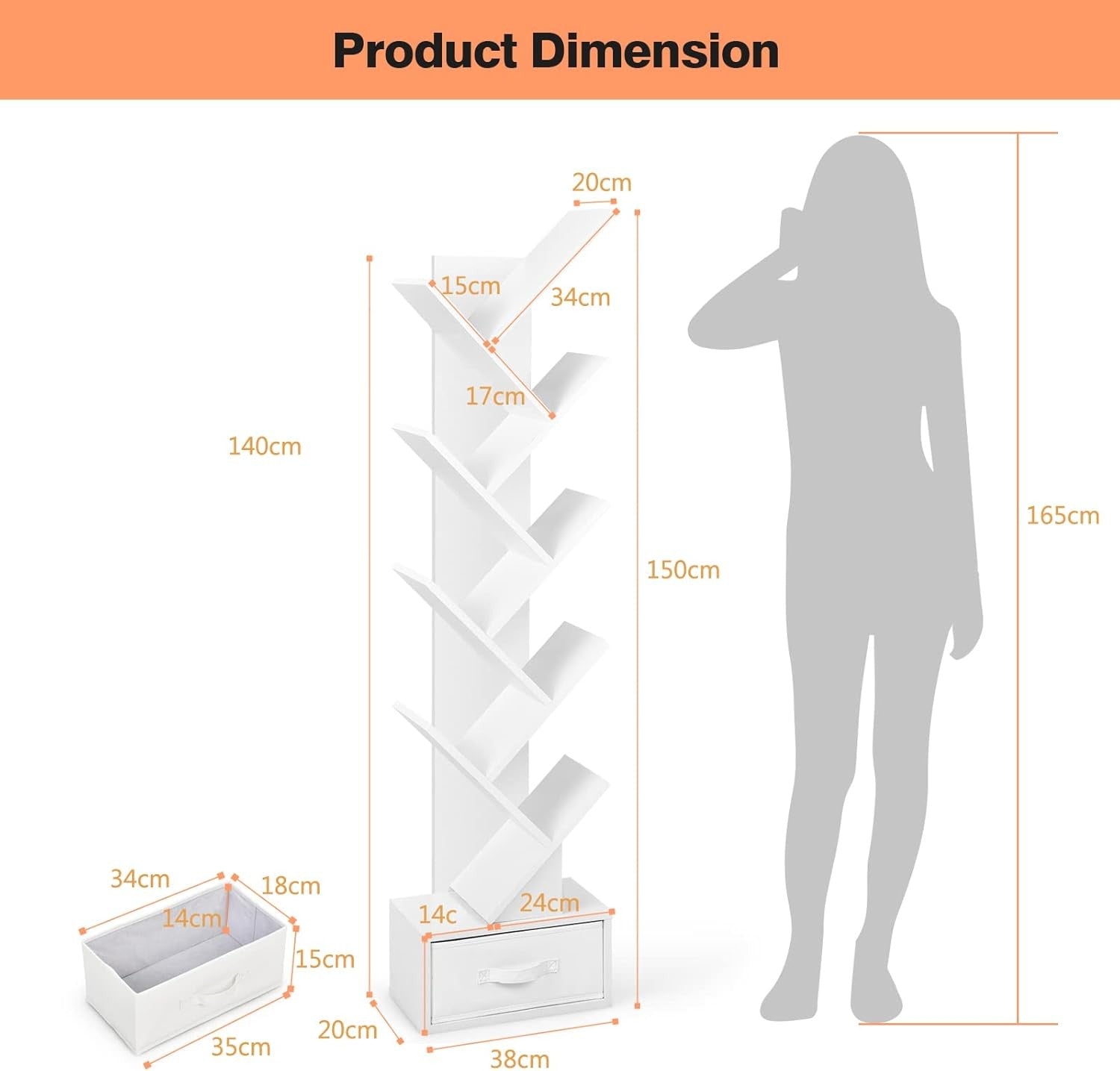 Modern 10-Tier Tree Bookshelf Slim Space-Saving Display Rack for Home Office