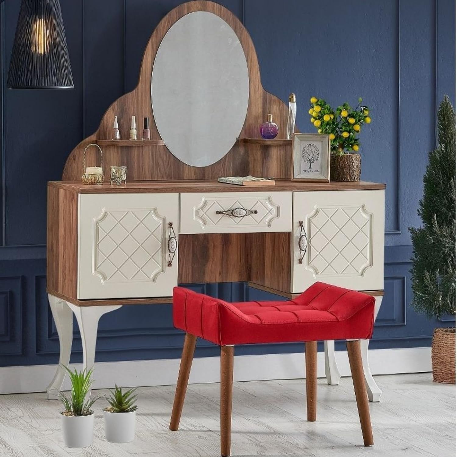 Red Padded Dressing Table Stool Modern Vanity Makeup Chair Bedroom