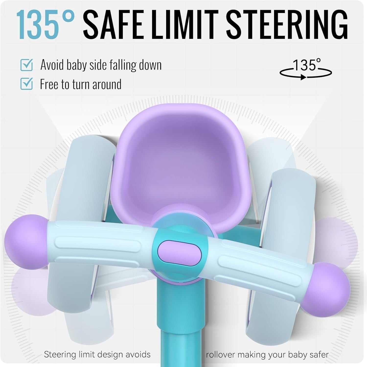 Baby Balance Bike 1 Year Old Toddler Ride On 4 Wheel Basket Purple Blue