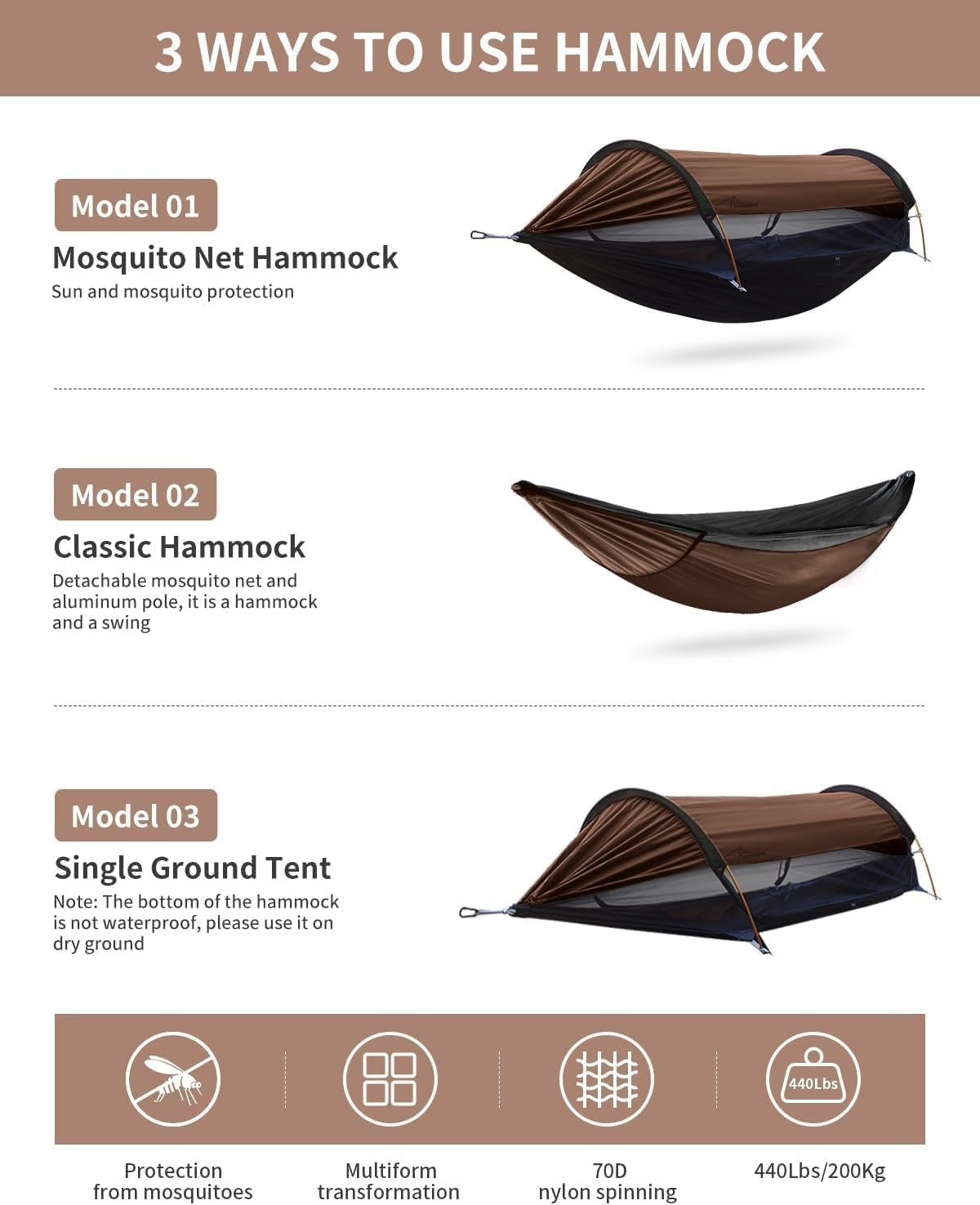Camping Hammock Tent 2-Person with Mosquito Net & Rainfly | 290x140cm