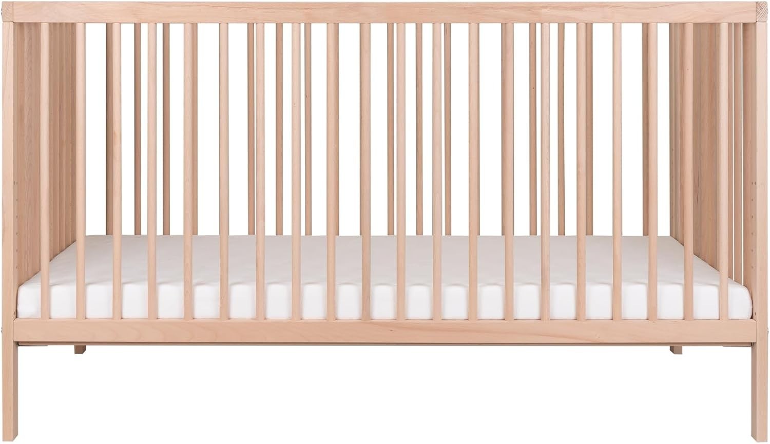 Space Saving Baby Wooden Cot Bed Adjustable Height Toddler Bed Beech