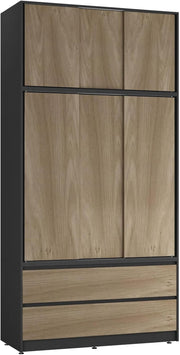 Oak Sliding Door Wardrobe 6 Doors 4 Drawers 240cm Modern Bedroom Closet
