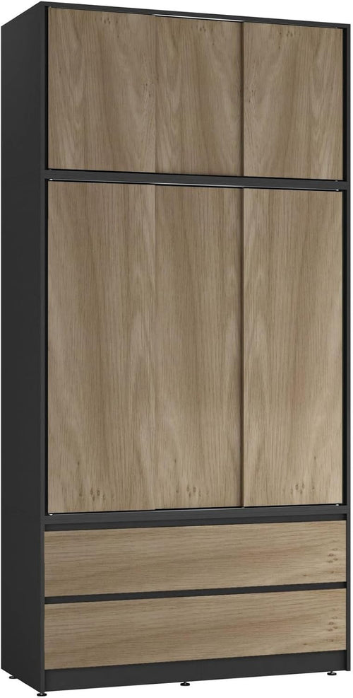 Oak Sliding Door Wardrobe 6 Doors 4 Drawers 240cm Modern Bedroom Closet