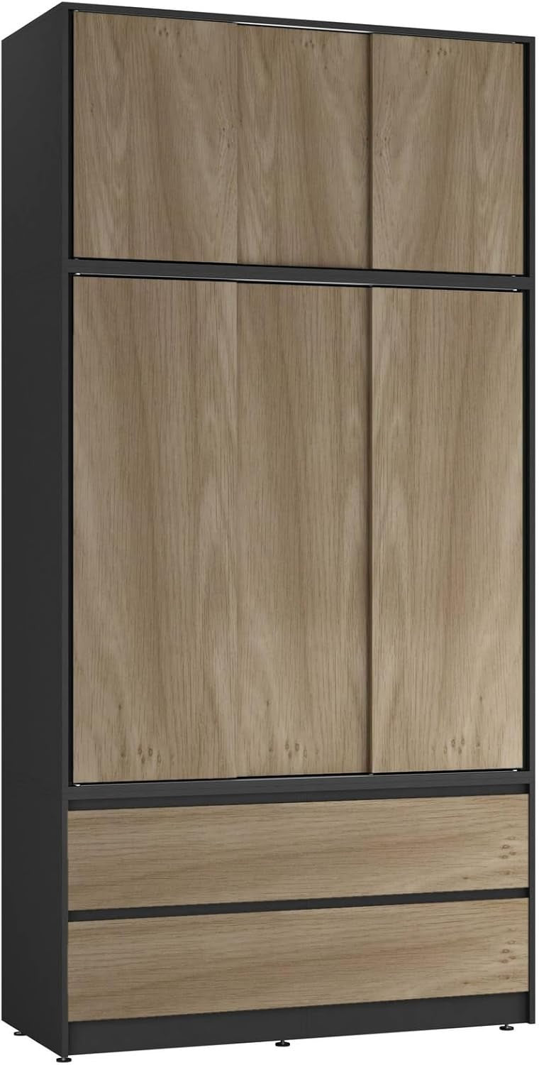 Oak Sliding Door Wardrobe 6 Doors 4 Drawers 240cm Modern Bedroom Closet