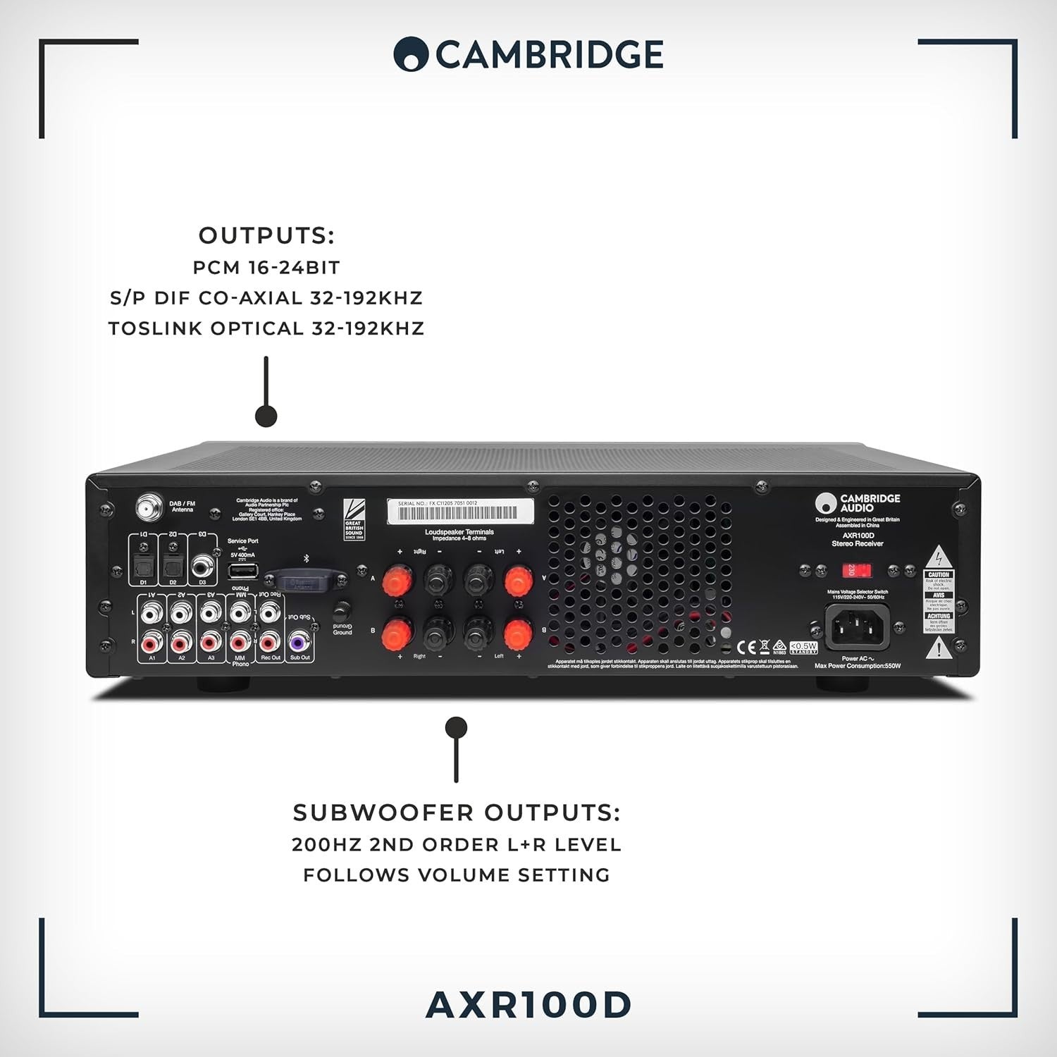 HiFi Stereo Receiver 100W Bluetooth DAB FM USB Optical Coaxial Phono Stage