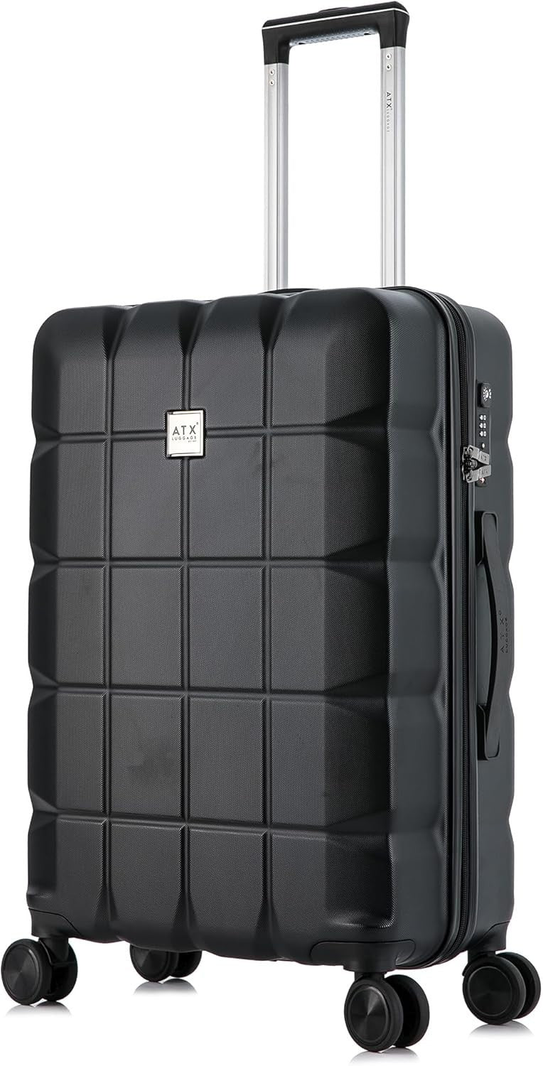 Medium ABS Hard Shell Suitcase 4 Dual Spinner Wheels TSA Lock 65L Black