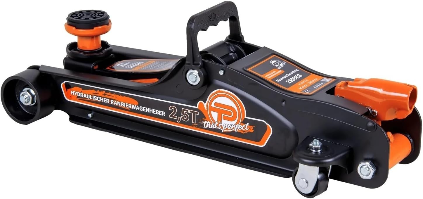 2.5 Ton Low Profile Trolley Jack 80–360mm w/ Case, SUV Adapter & Rubber Pads