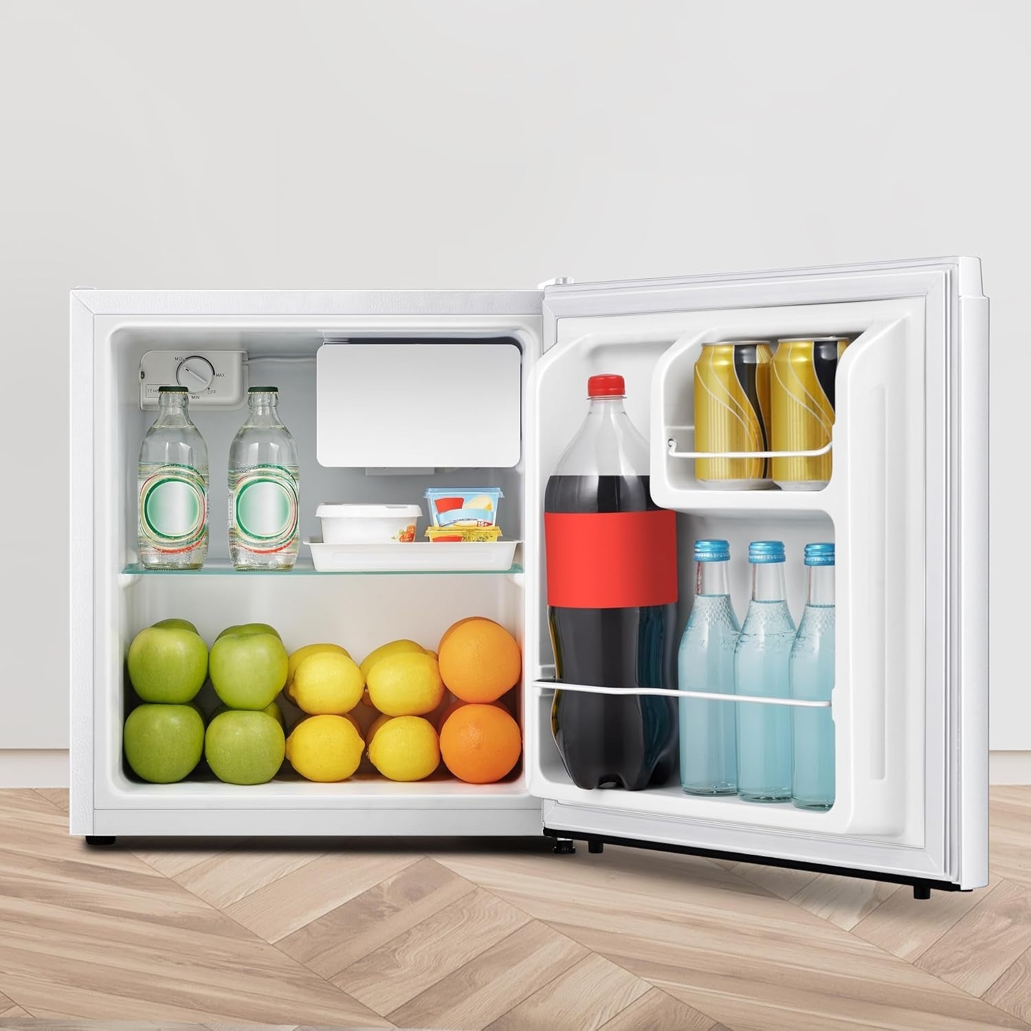 Mini Fridge 45L Compact Table Top Adjustable Thermostat Reversible White