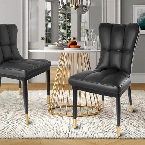 High Back Faux Leather Dining Chairs Set of 2 Modern Padded Accent Seats