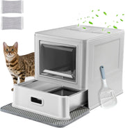 Enclosed Stainless Steel Cat Litter Box Lid Drawer Anti Leak Smell Free