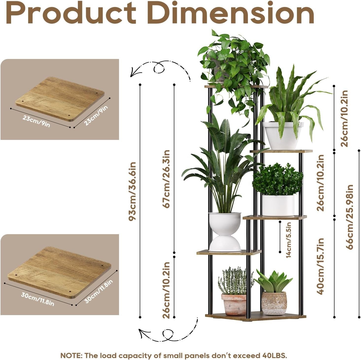5 Tier Metal Plant Stand Indoor Corner Flower Shelf Wood Display Rack for Living