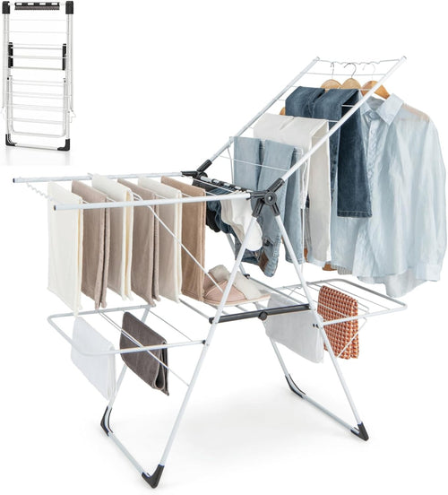 Foldable Clothes Drying Rack 2 Tier Freestanding Airer 33 Rails Adjustable