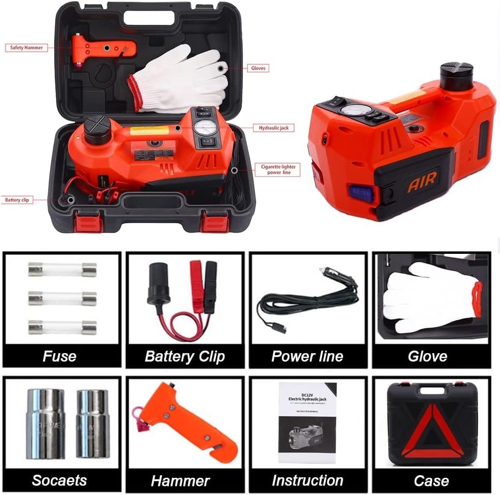5 Ton Electric Hydraulic Car Jack 12V 4-in-1 Lift Kit with Air Pump 5.9–17.7"