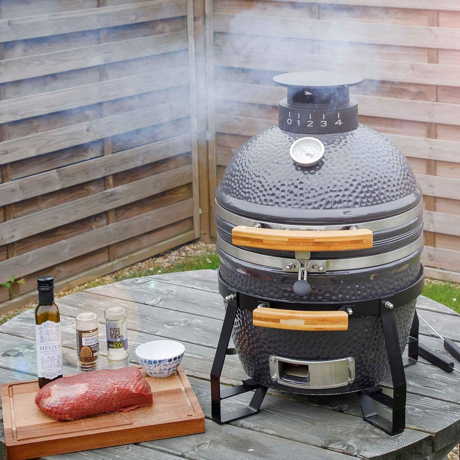 16" Ceramic Kamado BBQ Grill Smoker Oven | Charcoal Outdoor Cooker, Temp Control
