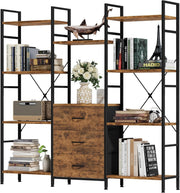 100cm Wide 4-Tier Tall Bookcase with 3 Fabric Drawers Industrial Storage Unit