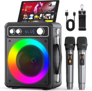 Karaoke Machine with 2 Wireless Mics Bluetooth Speaker LED