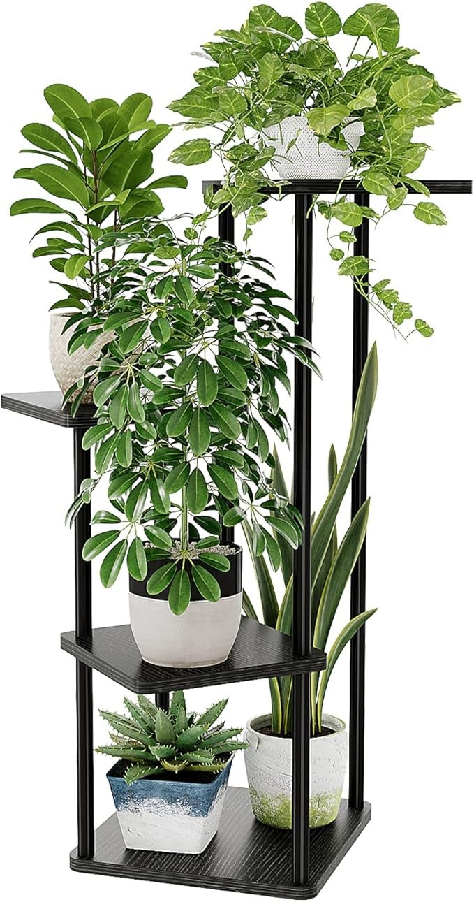 Bamworld 4 Tier Plant Stand Indoor Small Metal Plant Shelf for Multiple Plants C