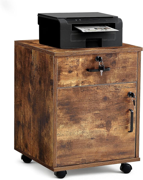 Brown Locking Rolling File Cabinet 1 Drawer 1 Door Under Desk Storage