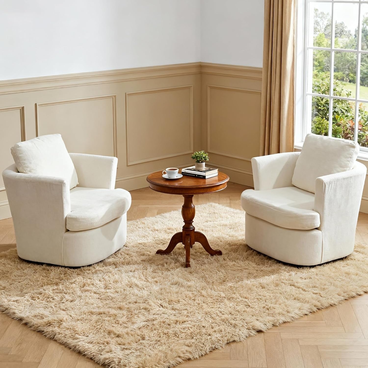 Swivel Tub Chair Accent Armchair with Pillow White Fabric