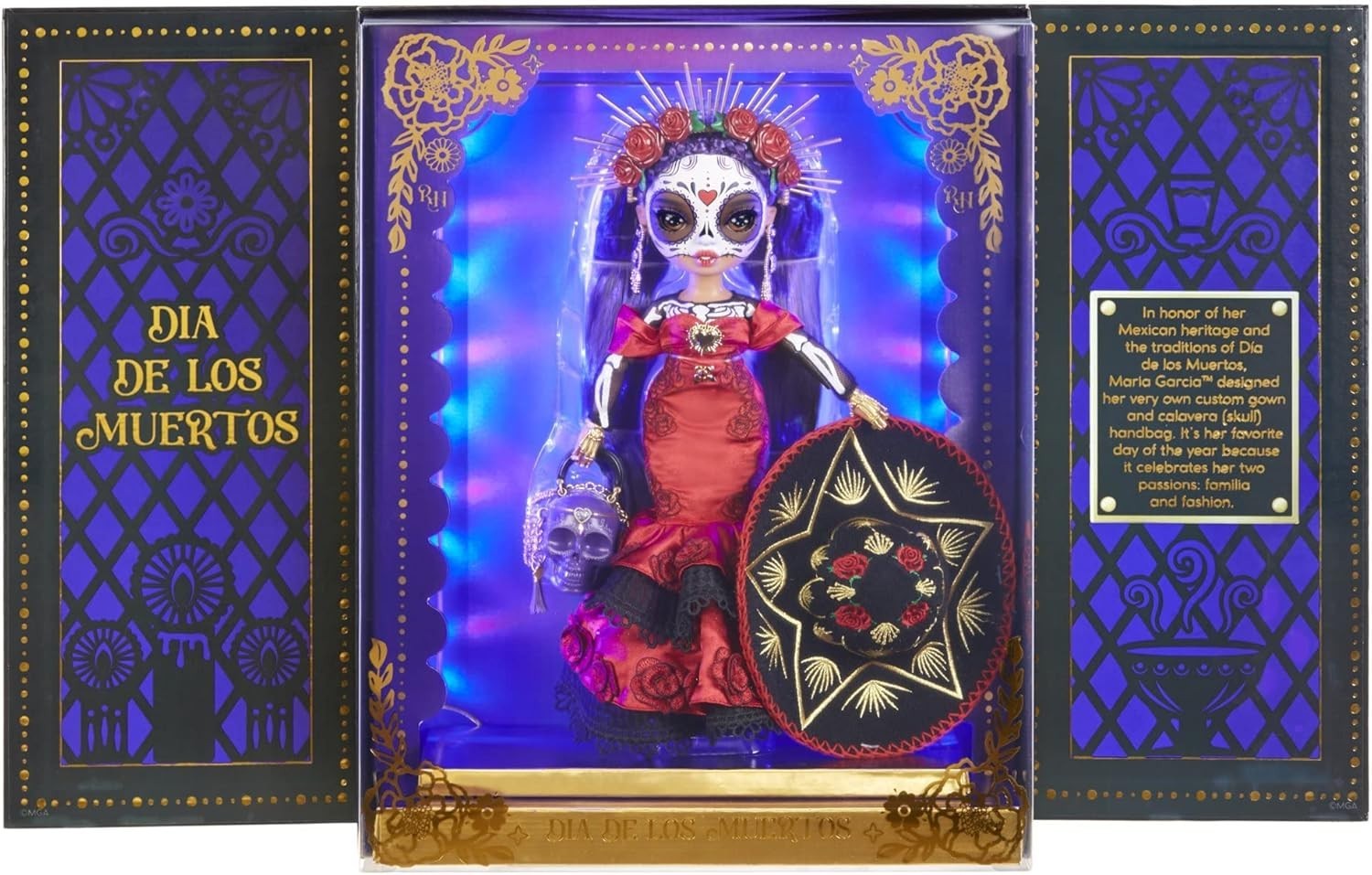Dia De Los Muertos Collector Fashion Doll Embroidered Gown Skull Bag