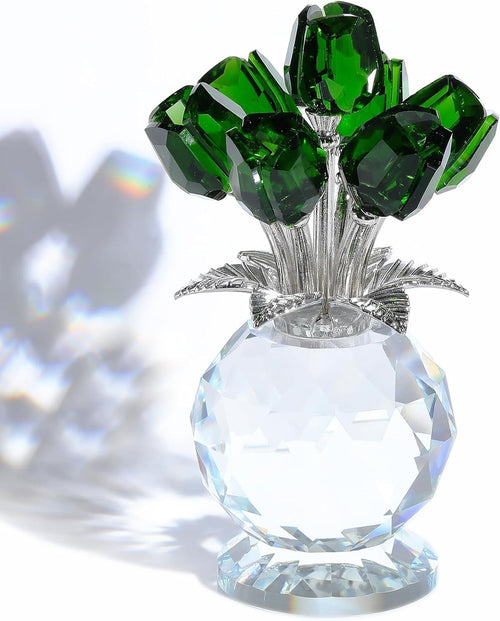 Emerald Crystal Tulip Bouquet Ornament – Luxury Glass Flower Gift
