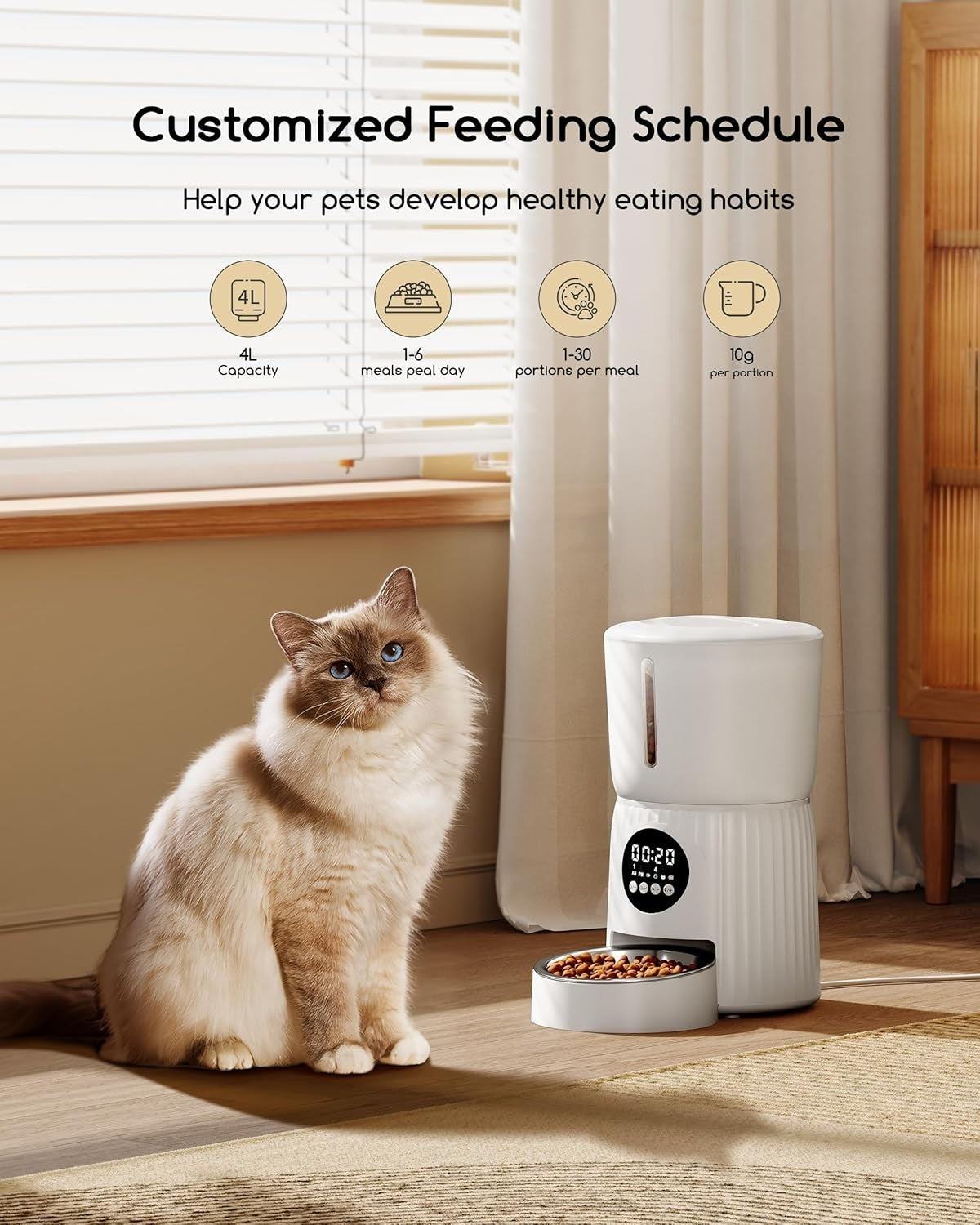 Timed Automatic Pet Food Dispenser 4L Portion Control Feeder Bowl