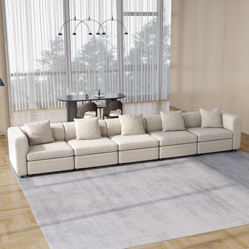 Oversized 5 Seater L-Shape Sectional Sofa Velvet Couch with Sleeper Ottoman