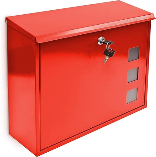 Lockable Wall Mounted Mailbox Red Metal Weatherproof Letterbox 2 Keys