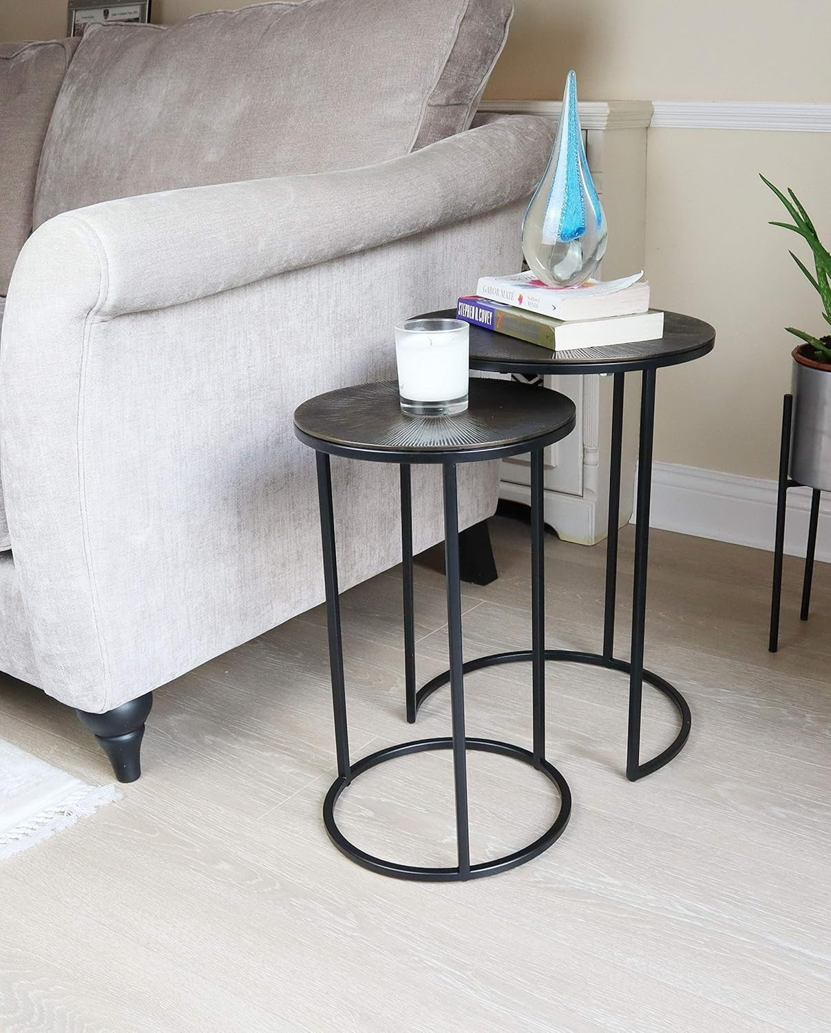 Antique Bronze Round Metal Accent Side Table Luxury Space Saving 55H