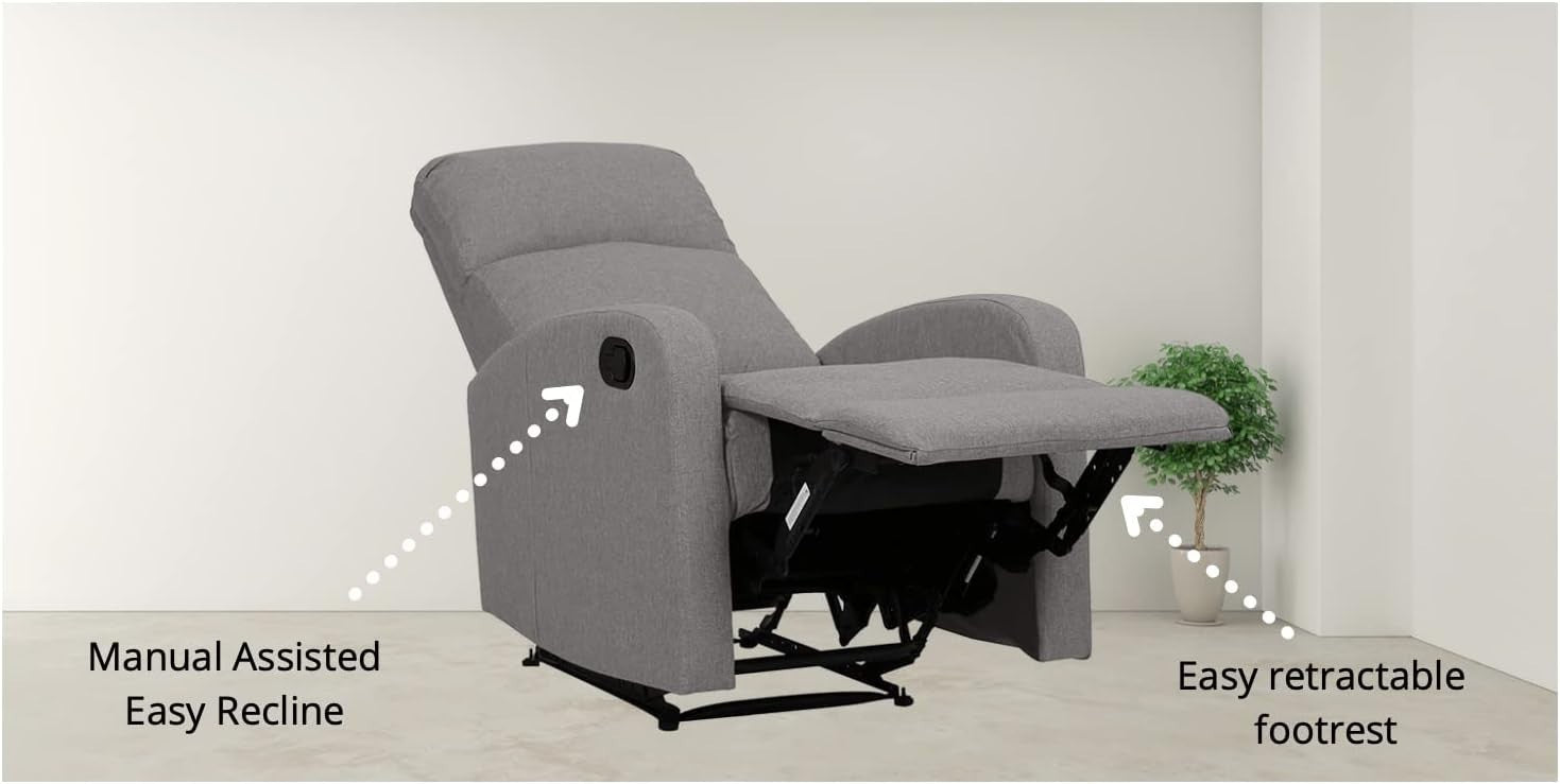 Silver Fabric Recliner Armchair Lounge Chair with Footrest Support