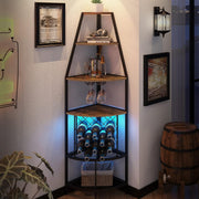 5 Tier Corner Wine Rack with LED Light | Home Bar Shelf Bottle & Glass Storage