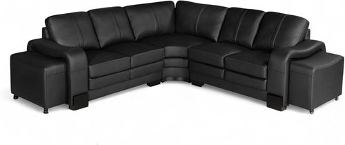 Genuine Leather Black 5-Seater Corner Sofa with Ottomans – Durable & Stylish