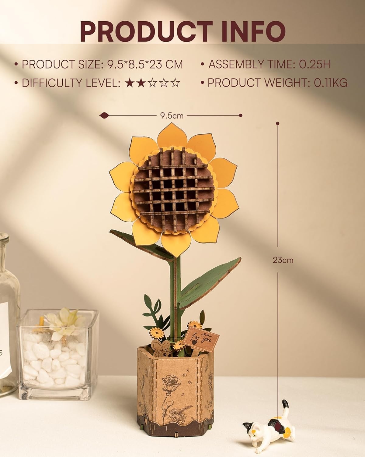 Wooden Sunflower 3D Puzzle Kit DIY Home Decor Gift Relaxing Build Fun
