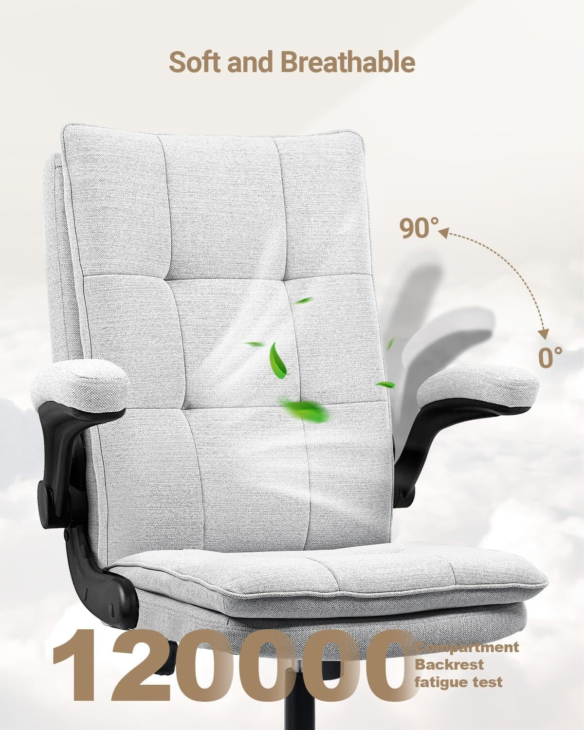 Ergonomic Grey Office Chair w/Flip-Up Arms, Thick 5.5" Cushion, High Back, Tilti