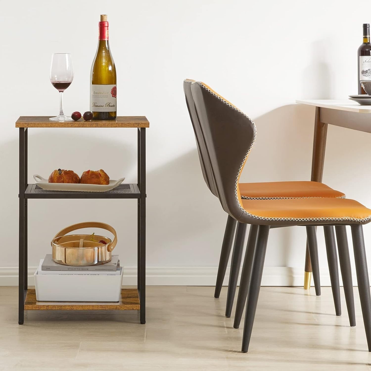 3-Tier Industrial Side Table with Wood & Metal Shelves, Compact Storage