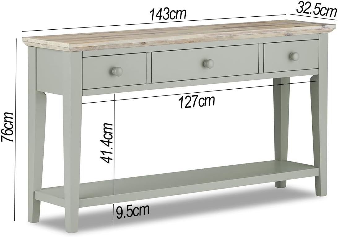 Elegant Console Table with Drawers & Bottom Shelf, Acacia Top, 143cm