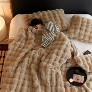 Coffee Faux Rabbit Fur Throw Blanket 100x160cm 720GSM Soft & Warm for Sofa
