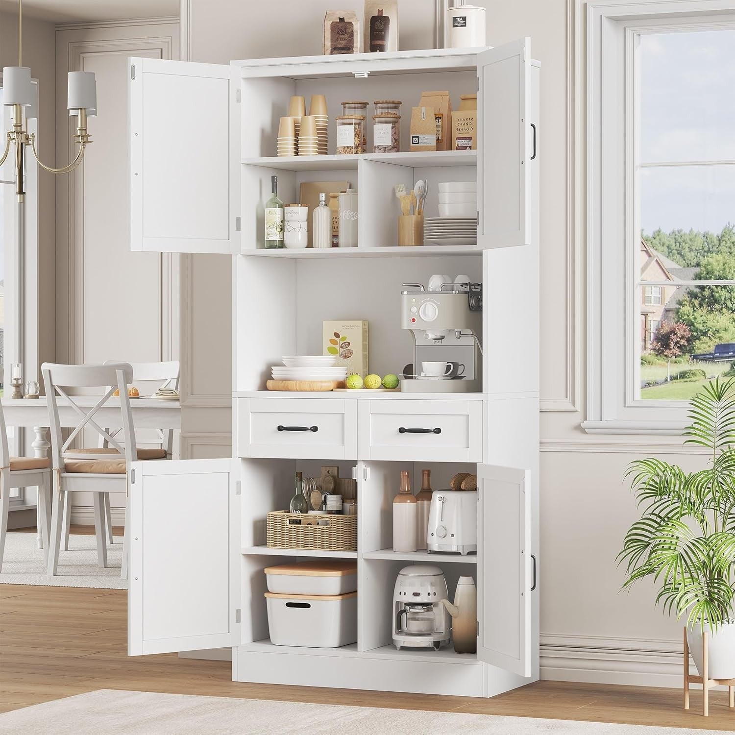 White Tall Kitchen Cupboard 180cm 4 Door Pantry Storage Cabinet Unit