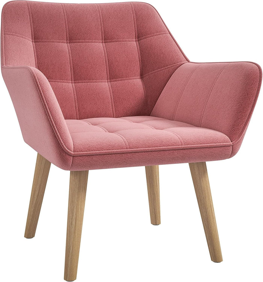 Pink Velvet Armchair Wide Arm Accent Chair Modern Bedroom Vanity Seat