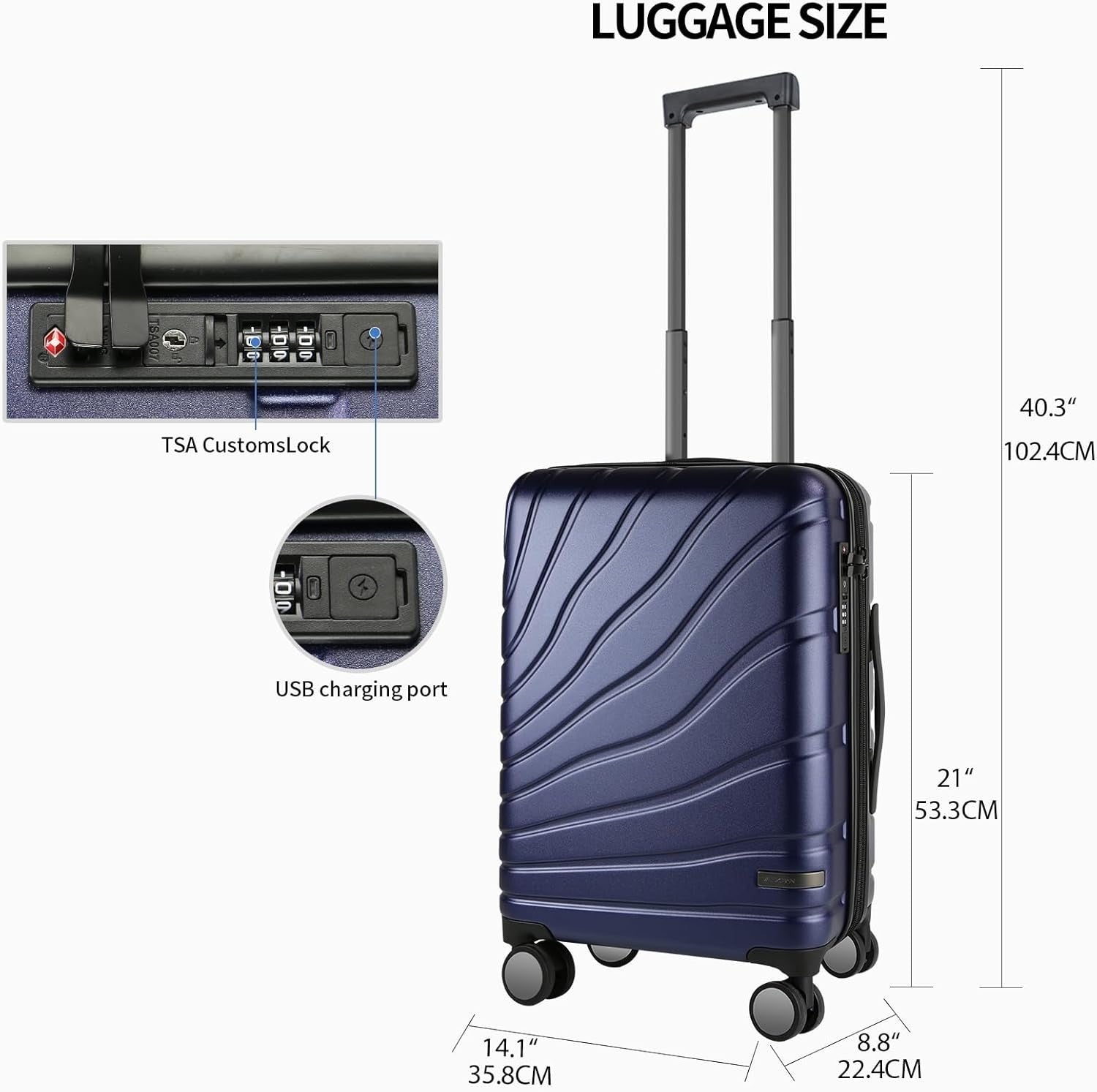 20 Inch Carry On Suitcase Lightweight PC Hard Shell Expandable Spinner