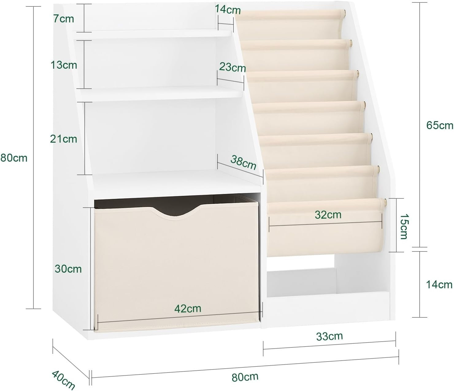 Kids Bookshelf 3-Tier Storage Unit with Toy Organiser, Safe & Sturdy 80x40x80cm