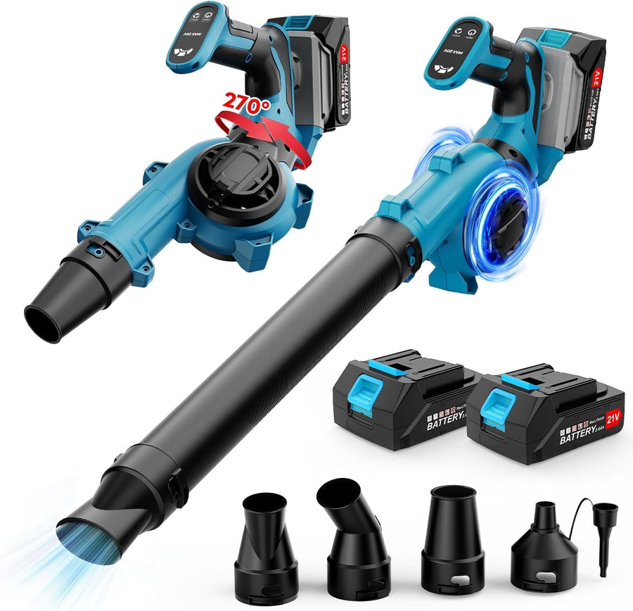 Cordless Leaf Blower 21V Dual Batteries Turbo Boost 3 Speed Handheld