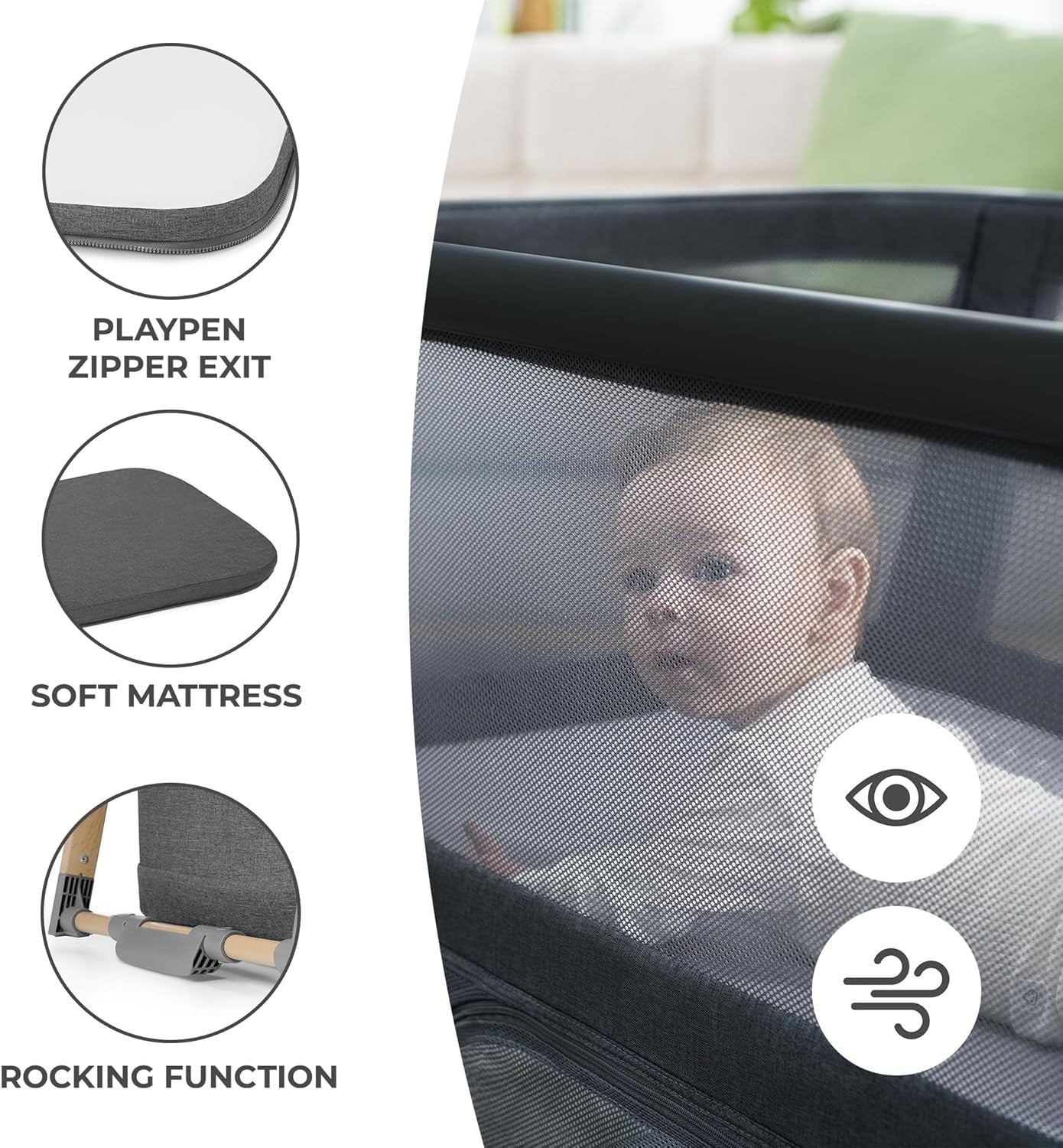 4in1 Travel Cot Playpen Cradle with Mattress Bag Quick Folding 41.3x63x71cm