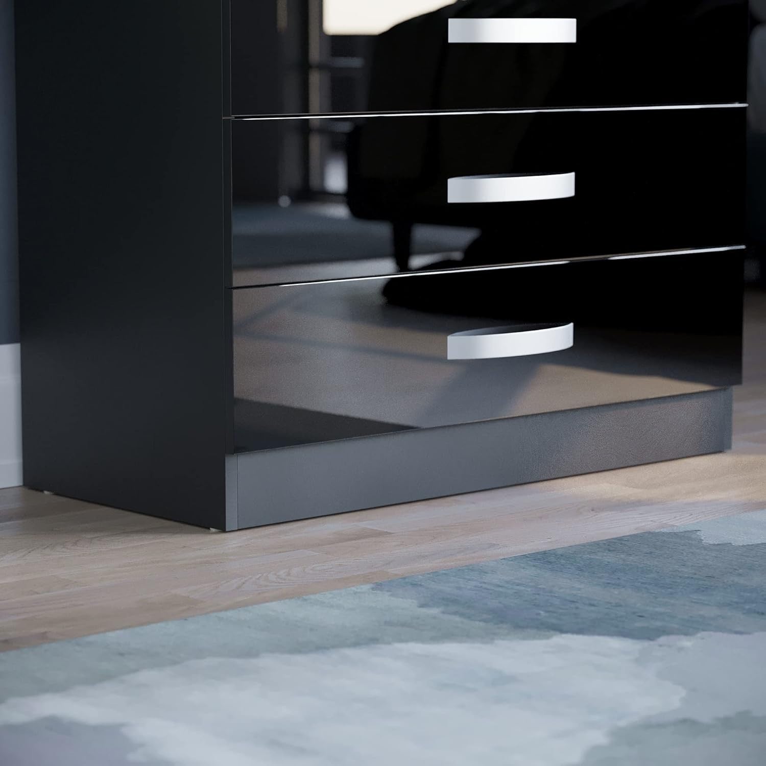 High Gloss 5 Drawer Chest Black Storage Cabinet with Smooth Glide Drawers