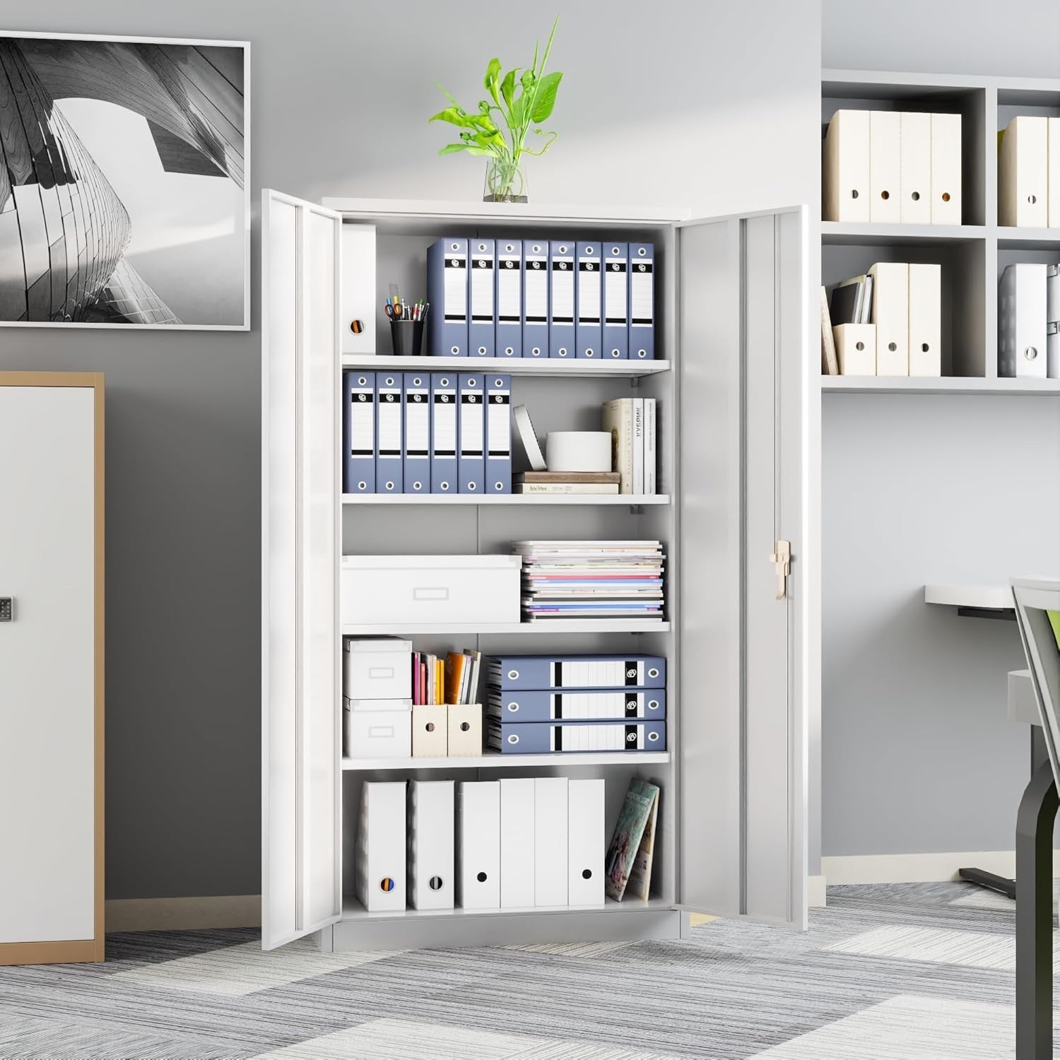 Tall Metal Storage Cabinet 180x60x40cm with Lock & Shelves for Garage Office