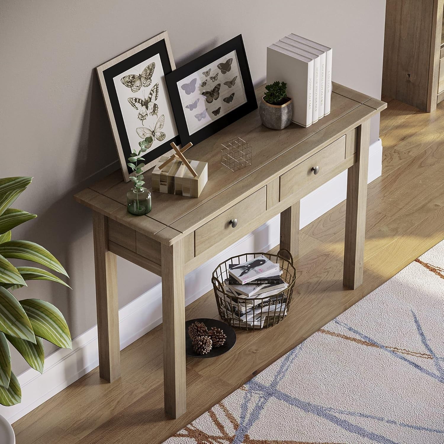 Natural Oak Console Table with 2 Drawers, Compact & Durable 40x110x72 cm