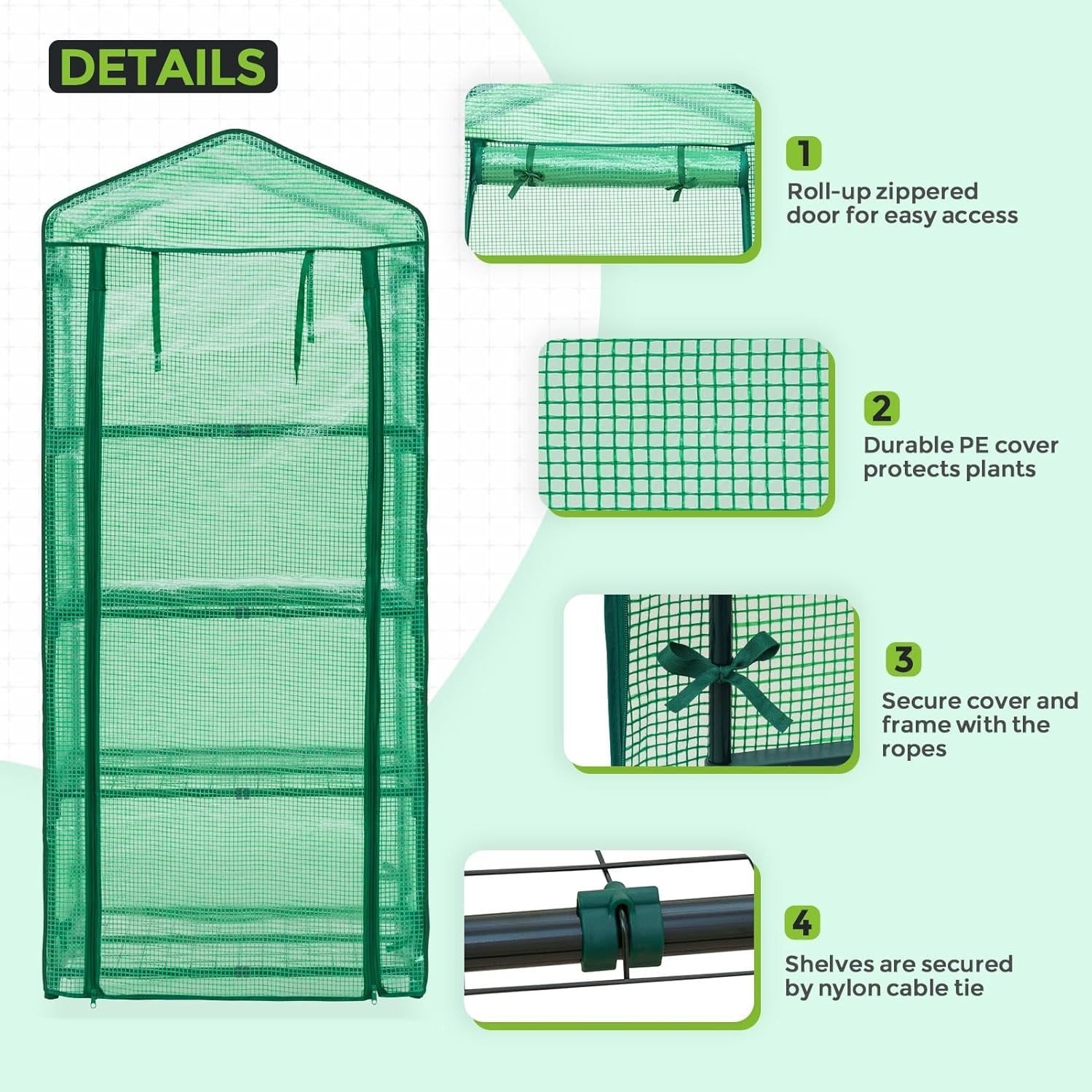 Mini 4-Tier Greenhouse with Shelves 69x49x163cm Green PE Cover Indoor Outdoor