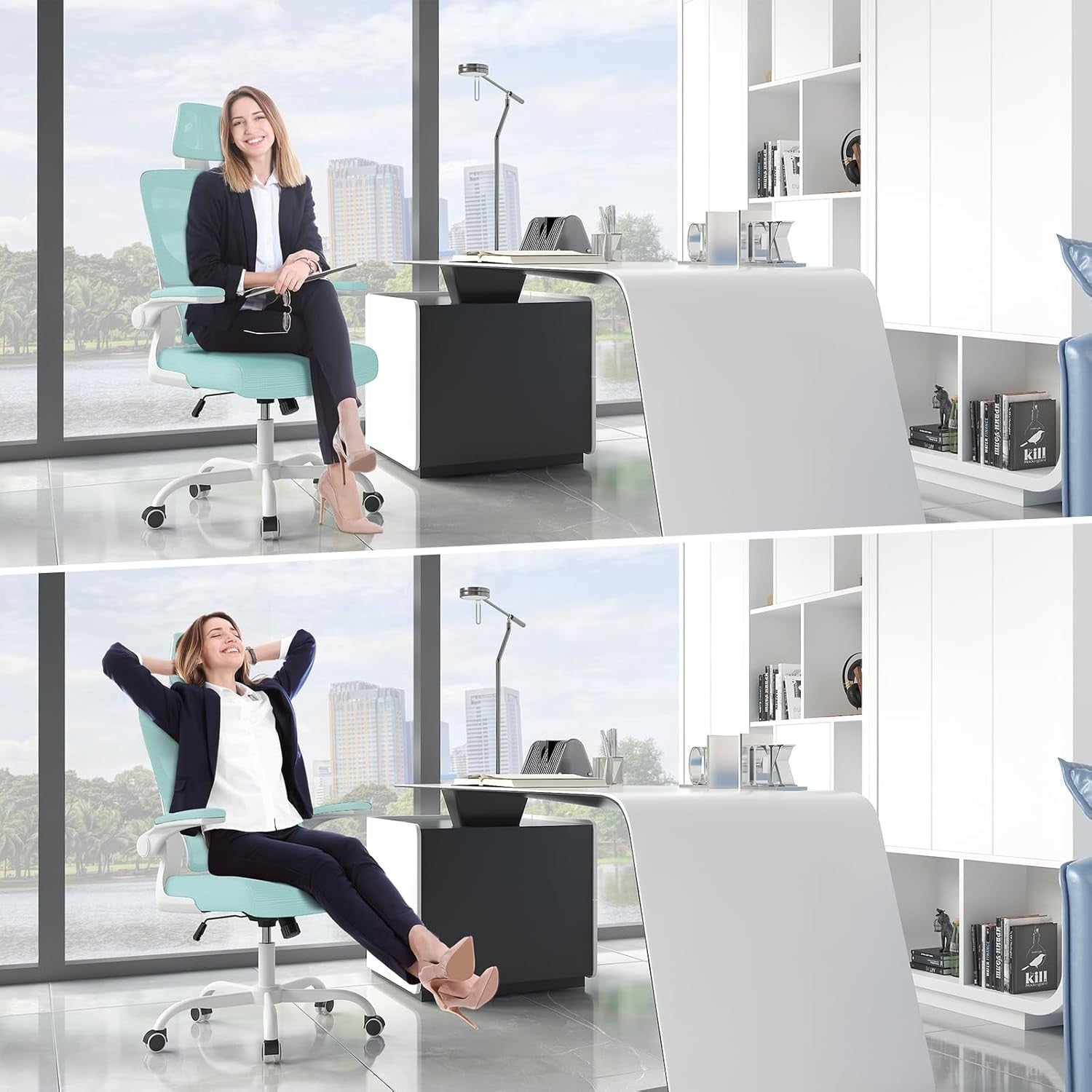Ergonomic Mesh Office Chair Tall Adjustable Headrest Back Support Flip-up Armres