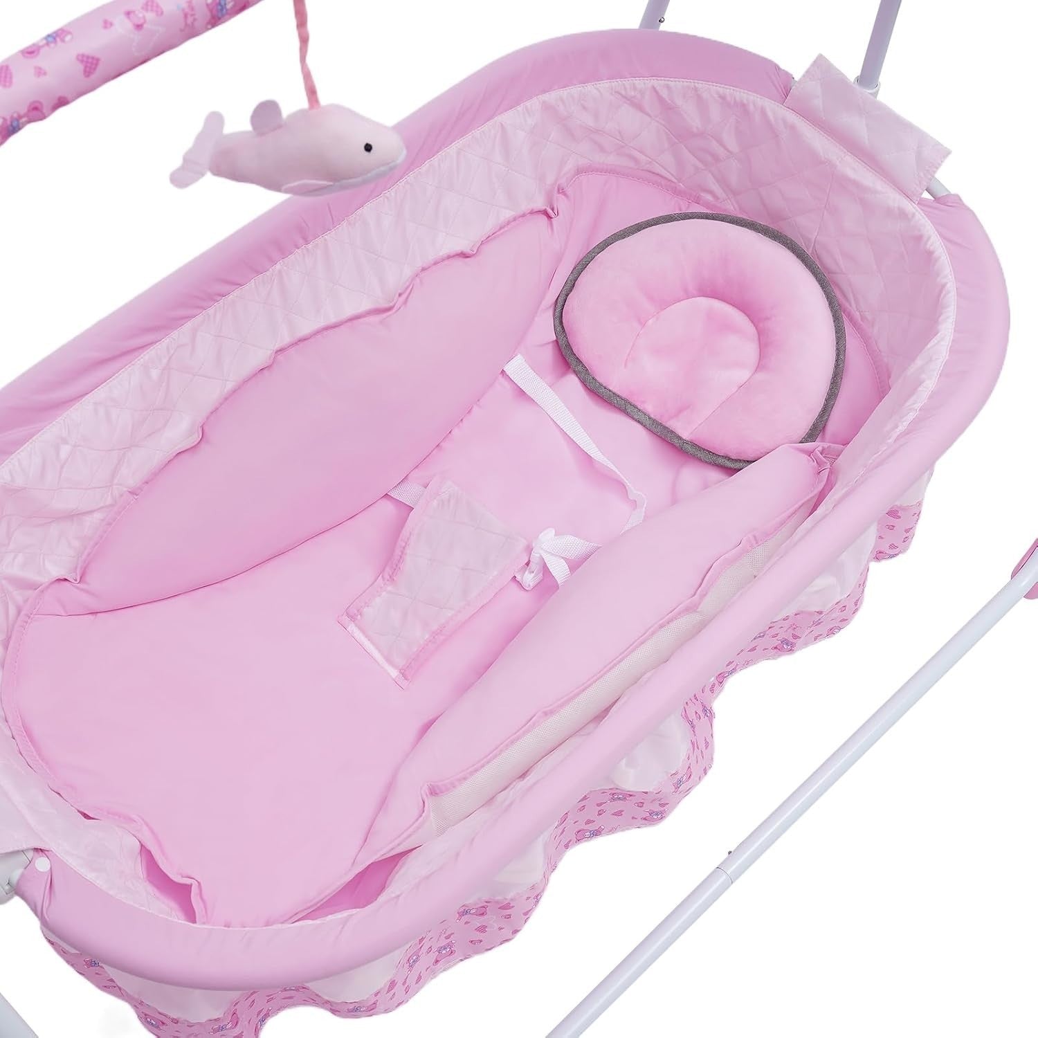 Electric Baby Cradle Swing with Music Timer Remote Travel Bassinet Pink