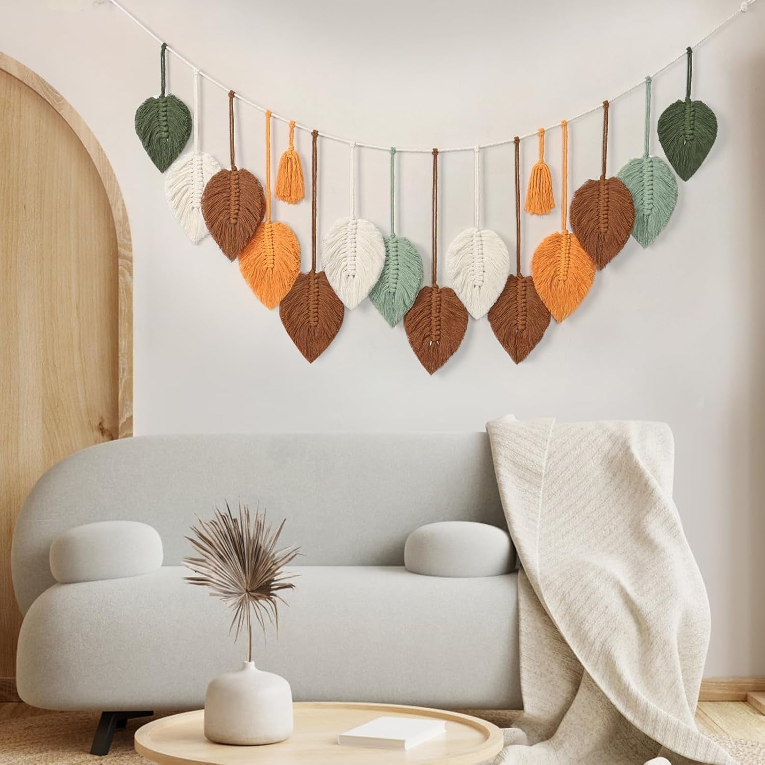 Large Macrame Leaves Wall Hanging Boho Tapestry 120x39cm
